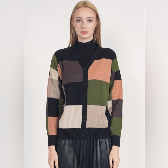 checkered multicoloured sweater cardigan - Picture 3 of 10